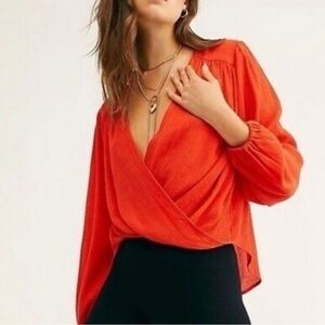 Free People Check On It Long Sleeve Faux Wrap Top Size Small Women